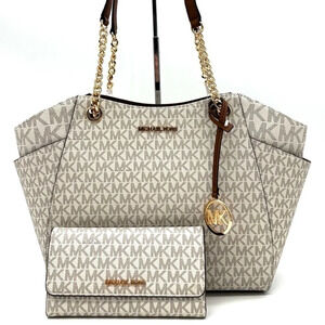 Michael Kors Large Jet Set Travel Chain Shoulder Bag & Trifold Wallet Vanilla